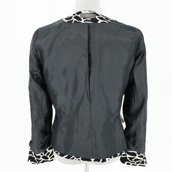 Liz Claiborne Jacket Petites 14P Black White Animal Print Attached Belt Lined - Picture 13 of 16